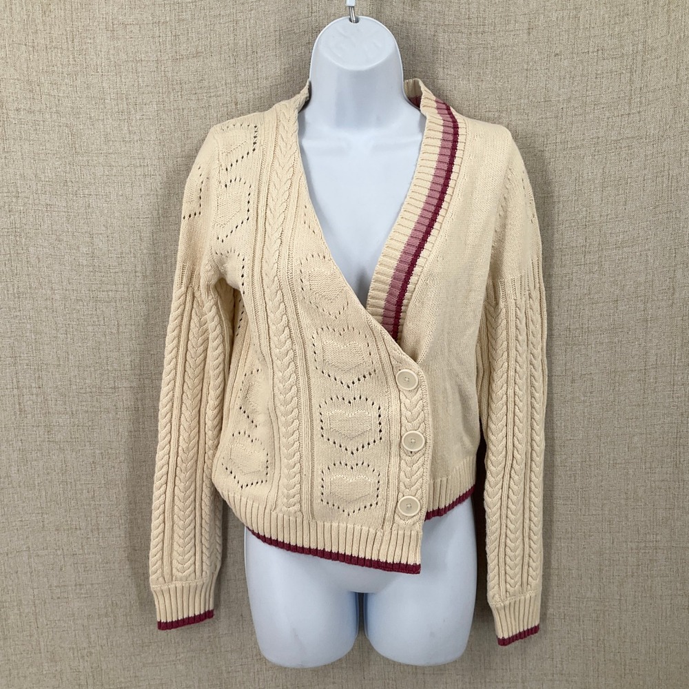 Maeve Cardigan Sweater Women S Cream Wool Blend Cable Knit Asymmetrical Wrap